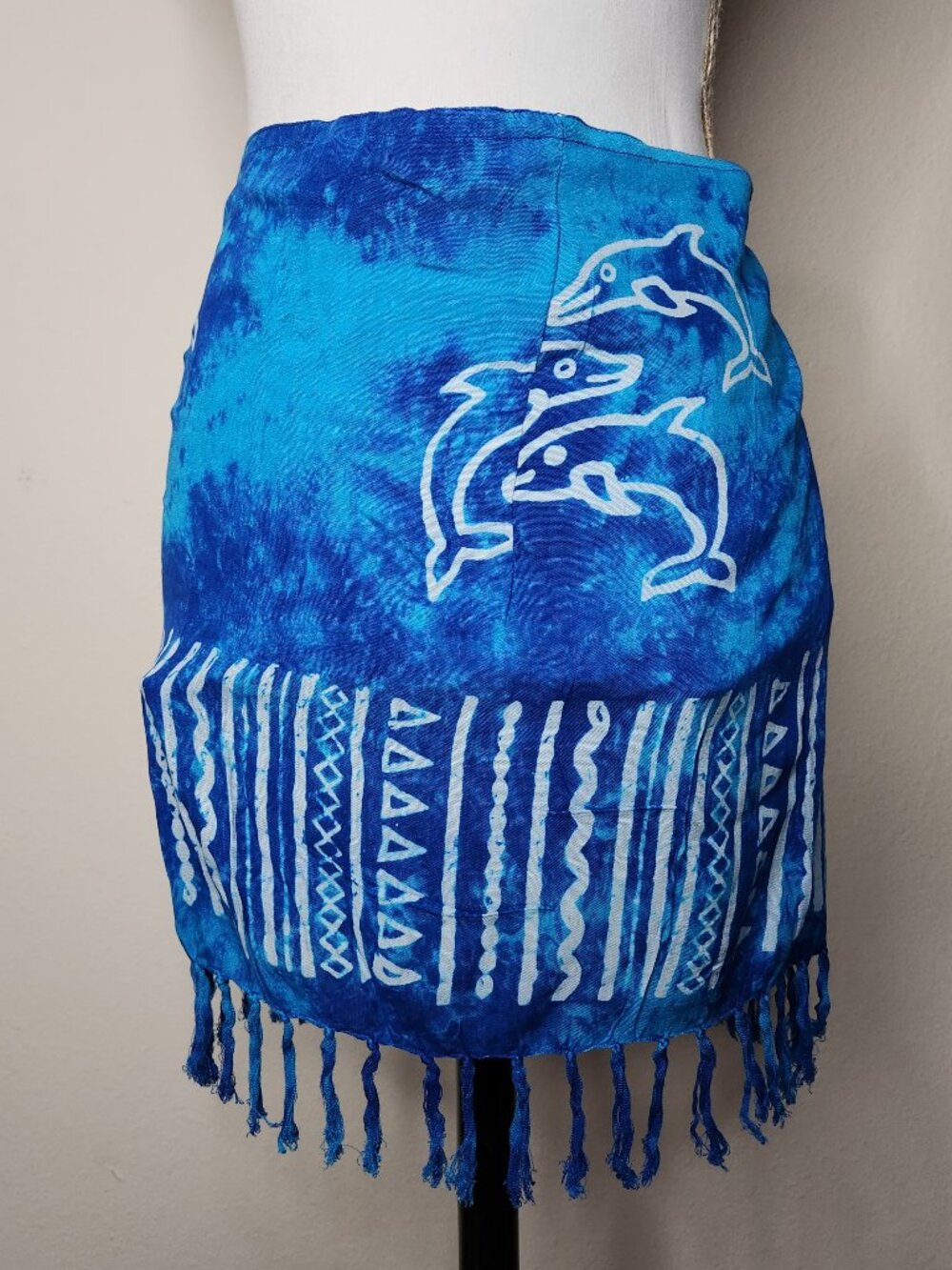 Koko Knot Womens OS Beach Dolphins Blue Tie Dye Skirt Swim Cover